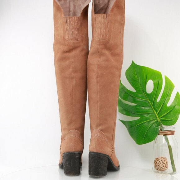 Jeffrey Campbell Womens Ryding Boot Size 6 OTK TAn Cognac Suede Block Heel Comfy - Picture 6 of 12